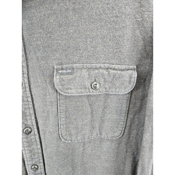 Polo Ralph Lauren Polo Flannel Shirt Mens XL Gray Flap Pocket Shacket Button Up - Picture 2 of 6